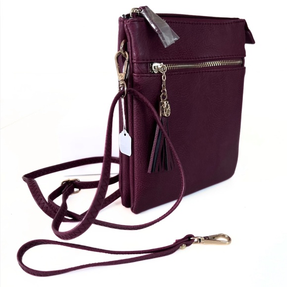Burgundy Crossbody Purse satchel wristlet - Picture 3 of 6